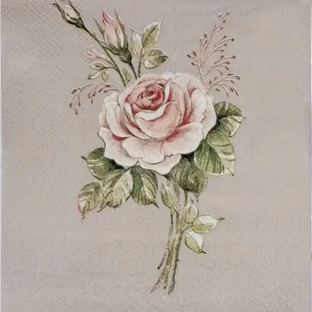 Set of Two (2) Individual Vintage Rose Decoupage Cocktail Size Paper Napkins